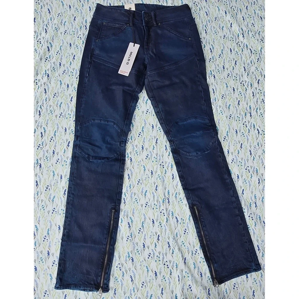 G Star RAW MOTO 3D SLIM WMN Jeans Faded Cerulean Skin Size 27x30‎ Zippers